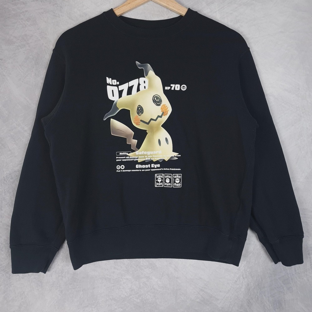 Uniqlo Pokemon Sweatshirt Kids 11-12 Black Mimikyu Ghost Eye Graphic Crewneck